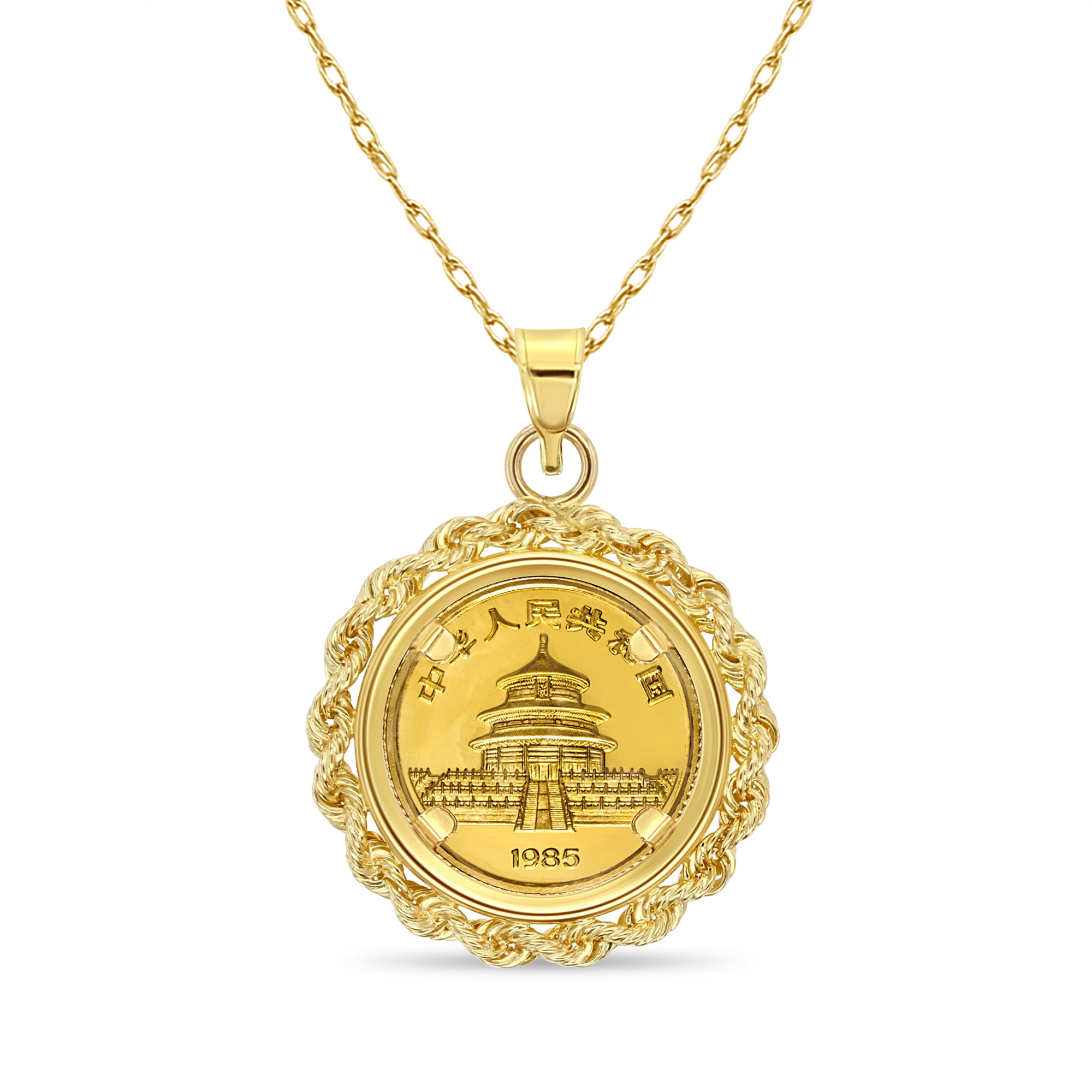 1/10 oz Chinese Panda Gold Coin Pendant Necklace with Rope Bezel - Perfect for Gifts, Collecting & Investment | Elegant Jewelry for Women & Men
