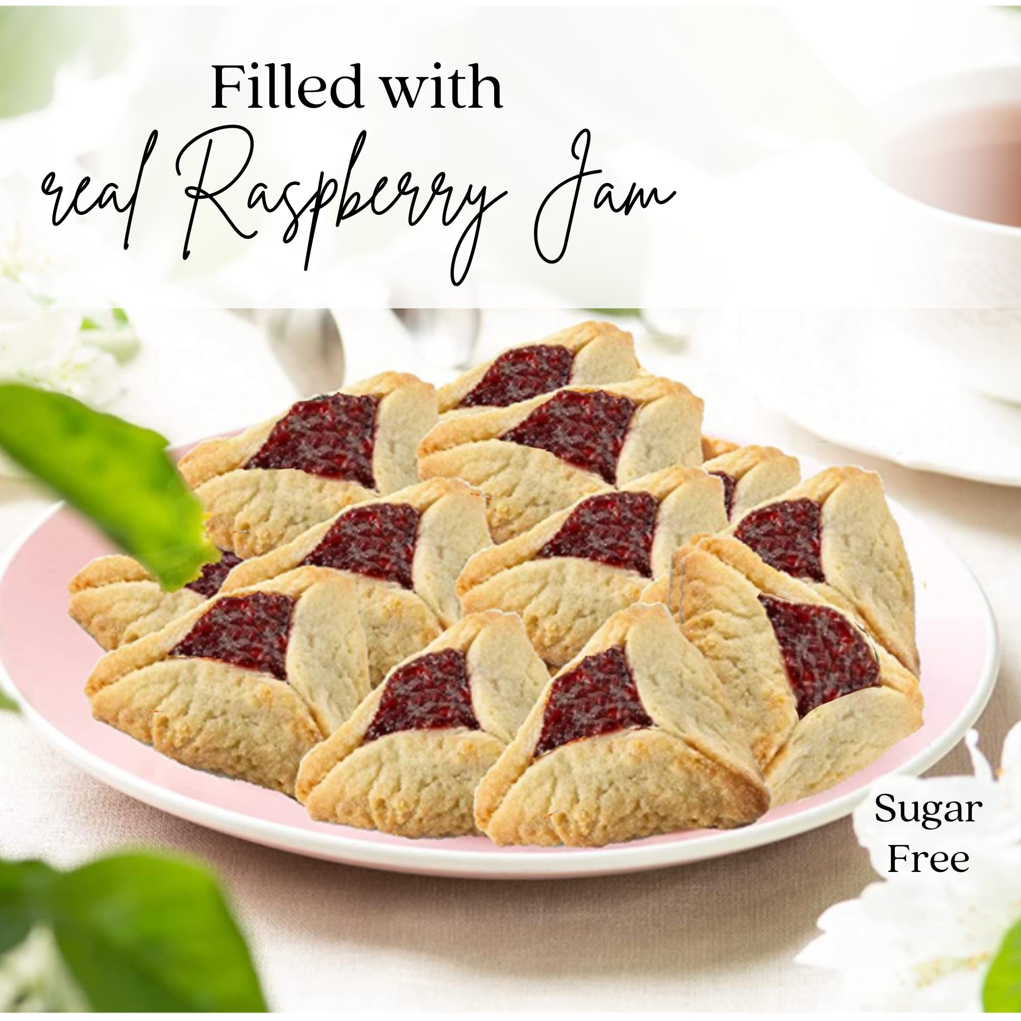 Sugar Free Strawberry Filled Hamentaschen Cookies - 10 Count | Diabetic Friendly & Nut Free Snacks | Perfect for Keto Diet, Office Snacking & Holiday Gifts | by Stern's Bakery