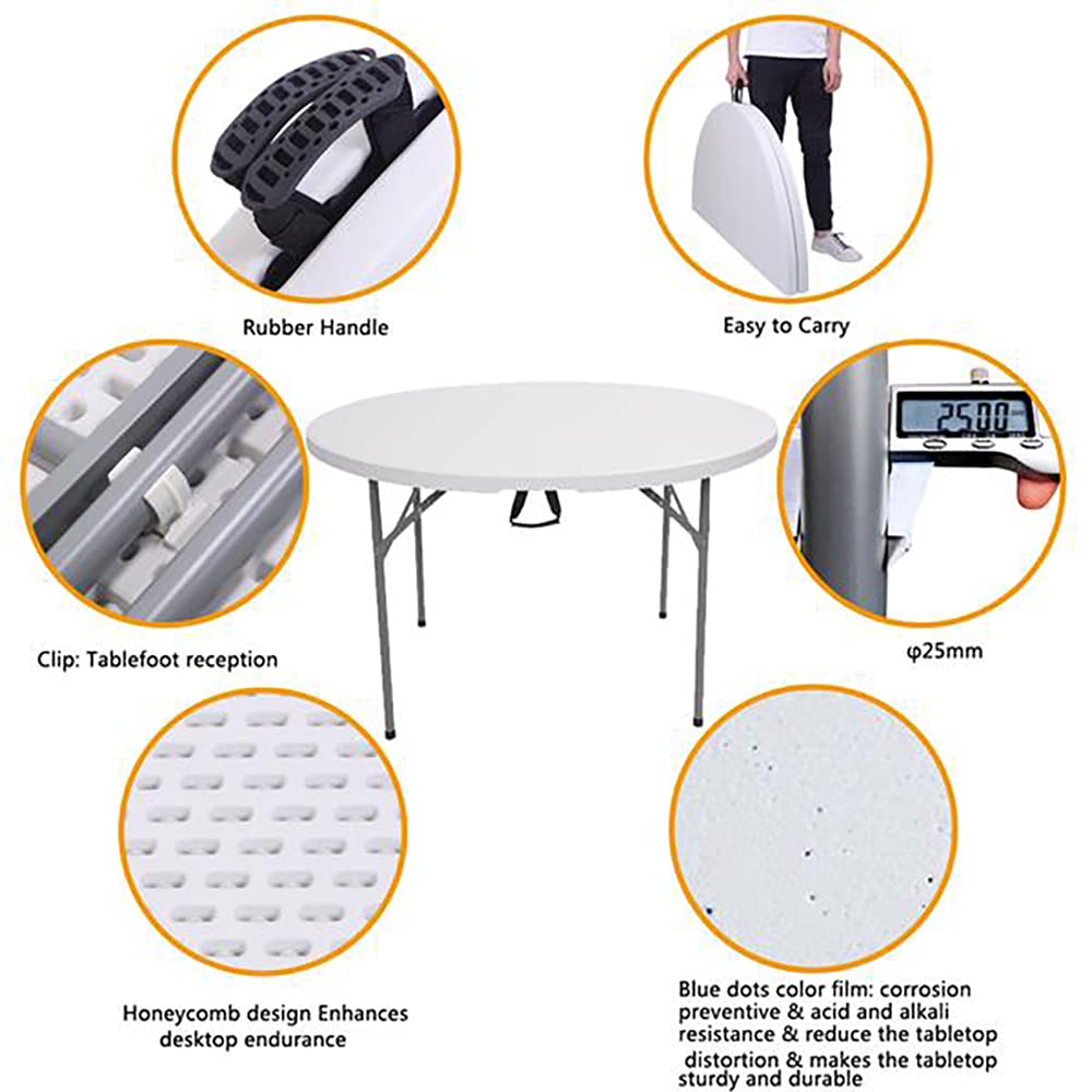AceX 48 Inch Round Folding Table with Chairs - Heavy Duty 881.85Lb Capacity, Fold-in-Half Design with Carrying Handle & 4 Steel Feet - Perfect for Backyard, Garden, Beach, Picnic, Party, Camping & Outdoor Events