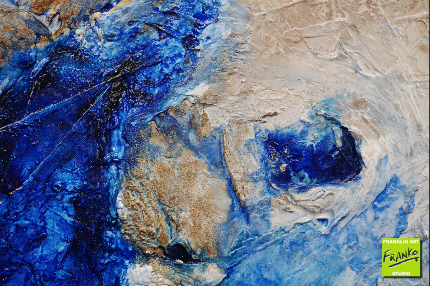 120cm x 150cm White Blue Textured Abstract Canvas Painting - Modern Wall Art for Living Room, Bedroom & Office Decor - Rockin The Pools Inspired Artwork