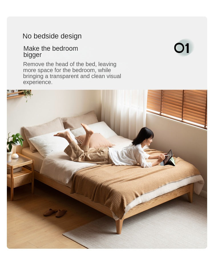 Modern Minimalist Oak Solid Wood Tatami Bed - Japanese Style Platform Bed Frame for Small Spaces, Guest Rooms & Zen Bedrooms