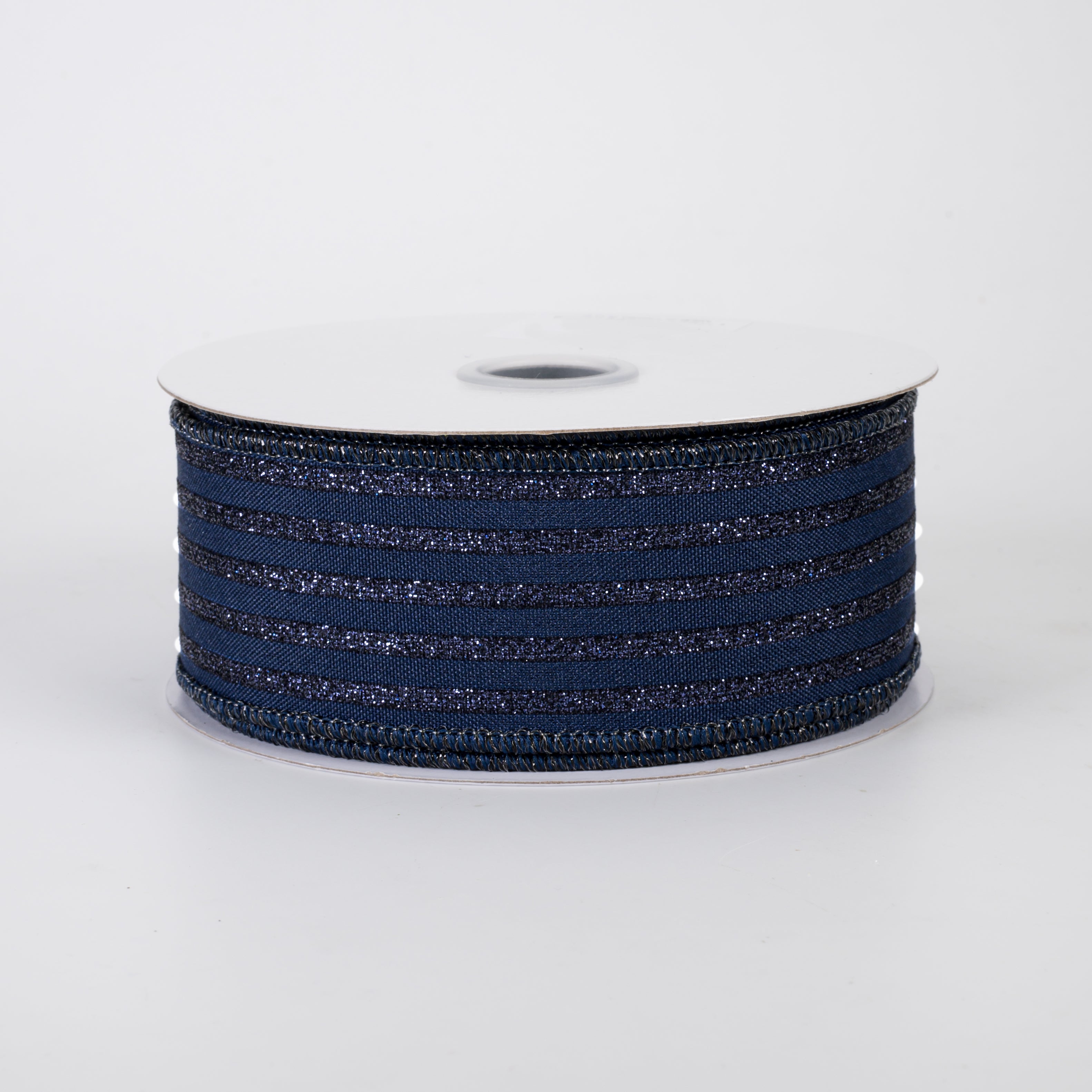 1.5 Inch Navy Blue Glitter Vertical Stripe Ribbon - 10 Yards Bulk Roll for Gift Wrapping, Party Decorations, DIY Crafts and Scrapbooking