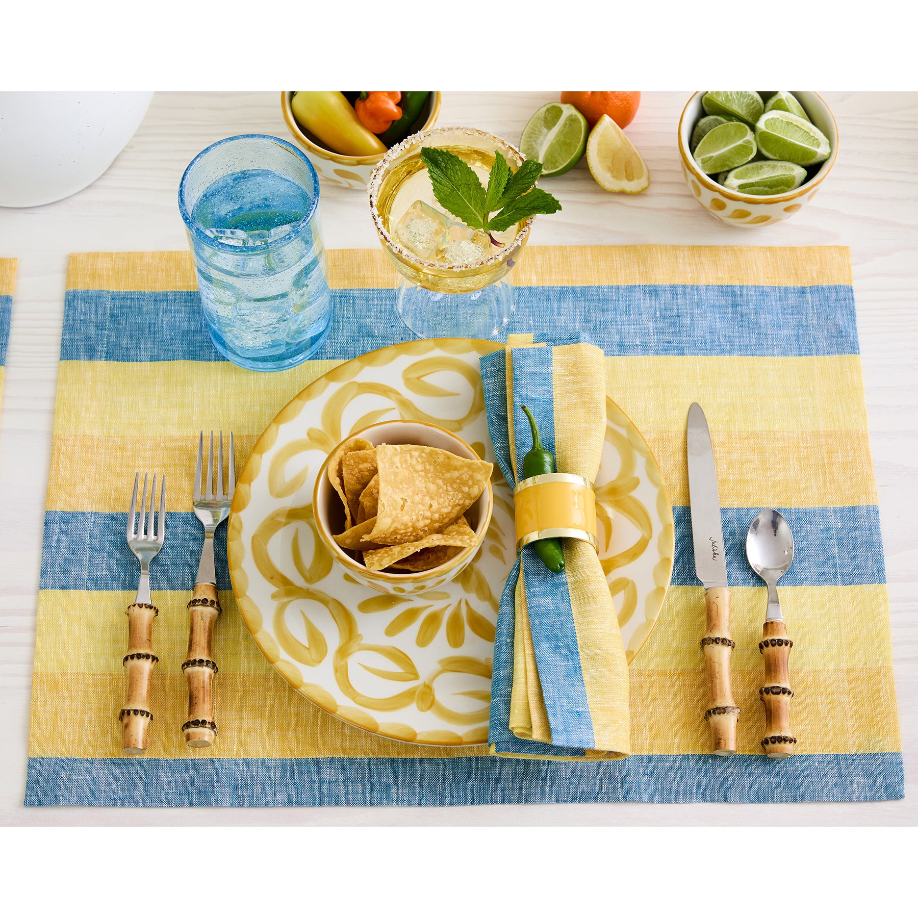 Premium Cabana Stripe Cotton Placemats Set of 4 - Waterproof & Washable Table Mats for Dining, Kitchen, and Outdoor Patio Decor