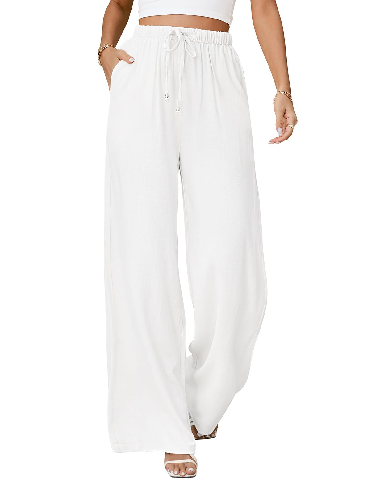 Women's Linen Pants - Casual Wide Leg Palazzo Trousers for Summer | Loose Flowey Beach Pants with Drawstring Waist | Perfect for Vacation, Yoga & Boho Style Outfits