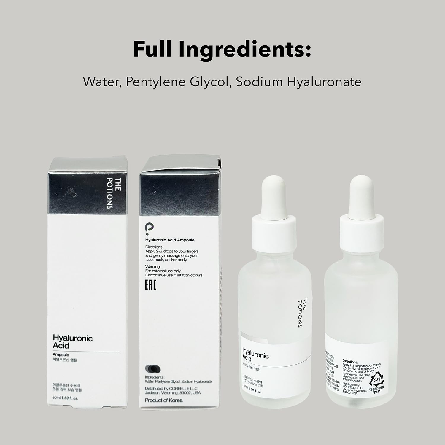 Hyaluronic Acid Ampoule for Face - Hydrating Moisturizer Serum | Korean Skincare for Dry Skin | Cruelty-Free & Hypoallergenic Facial Treatment (50ml) - Perfect for Night Routine & Anti-Aging Care