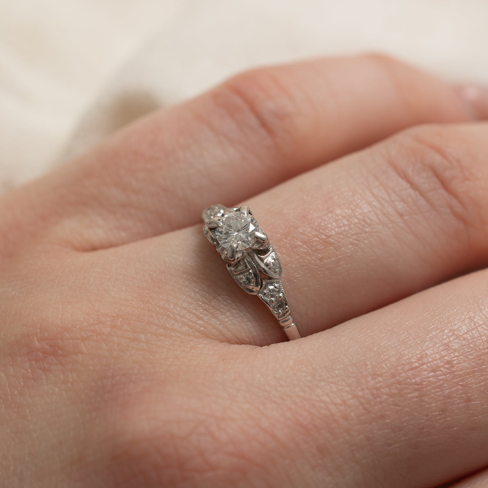 Platinum Diamond Engagement Ring for Women - 0.43 Carat Total Weight (CTW) - Size 7.5 - Perfect Proposal, Wedding & Anniversary Gift Idea