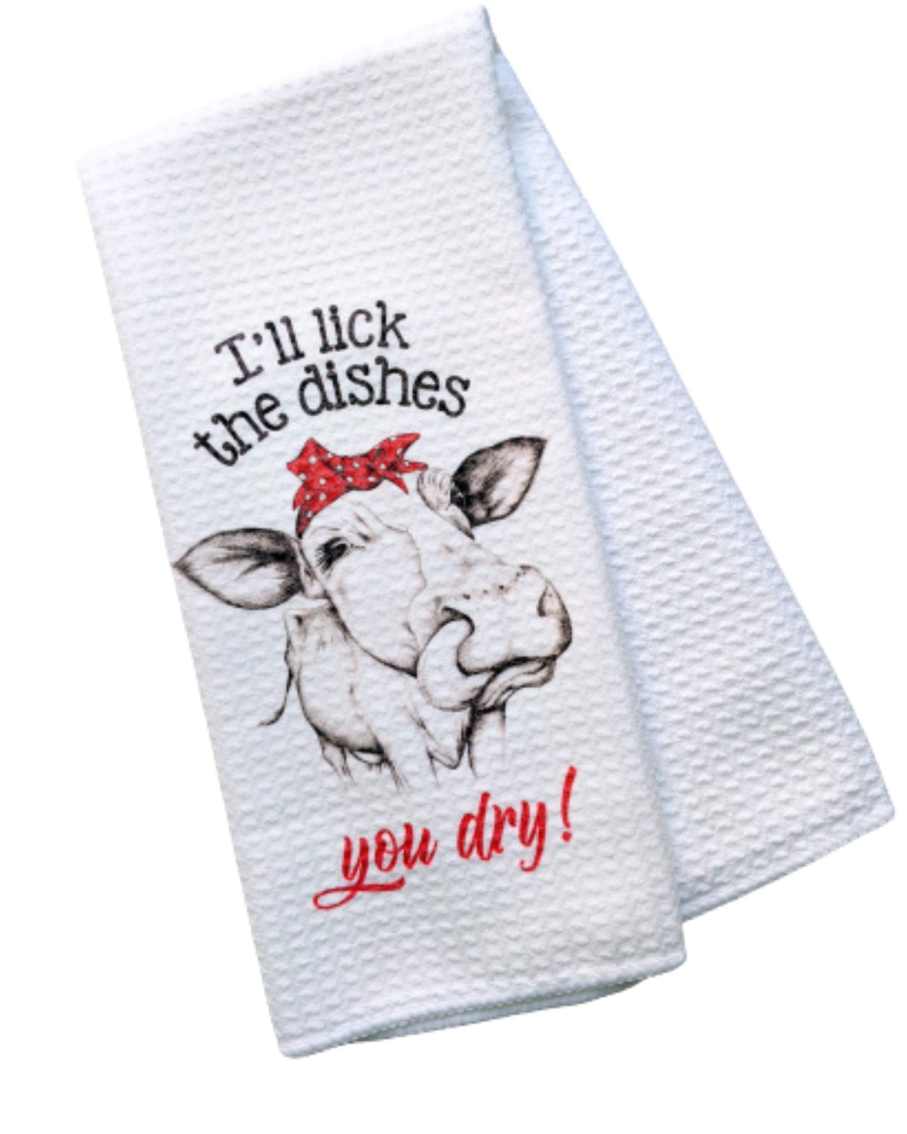 Farmhouse Cow Print Waffle Weave Kitchen Towels - Absorbent Dish Drying Towels for Farmhouse Decor & Rustic Kitchen - Perfect for Dish Drying, Hand Wiping & Farmhouse Style Kitchen Decor