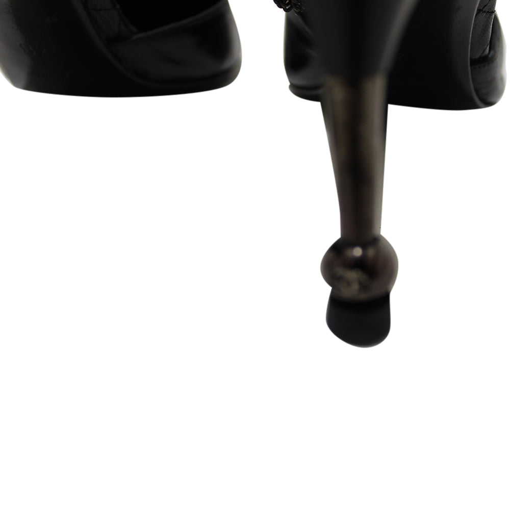 Chanel Black Leather Classic Cap Toe Heels with Chain Ankle Strap - Women's Size 38 Luxury High Heels for Evening Parties & Formal Events