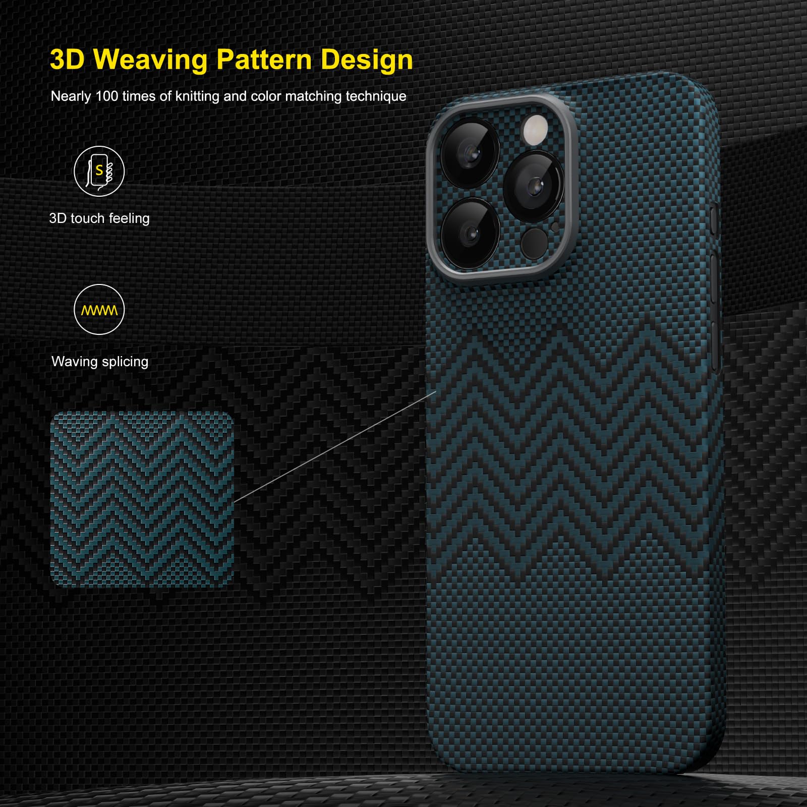 Memumi for iPhone 15 Pro Carbon Fiber Case - Ultra Thin 0.5mm Aramid Fiber Slim Fit Protective Cover with Wavy Texture (Dream Series Wavy Blue) | Durable & Stylish Phone Case for Everyday Use, Work & Travel