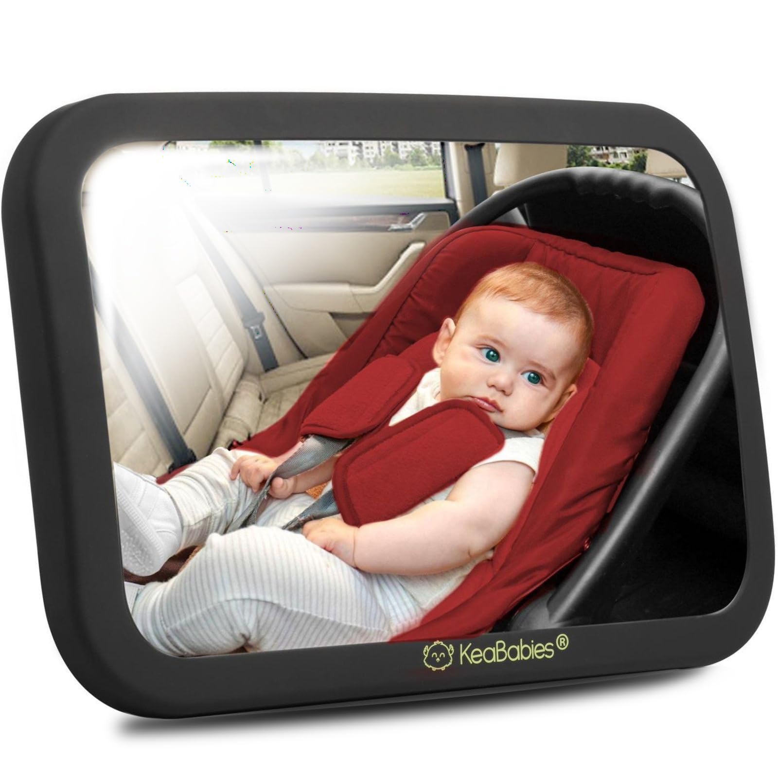 Large Shatterproof Baby Car Mirror - Safety Rear-Facing Car Seat Mirror for Back Seat - Fully Assembled Sleek Black Baby Car Mirror - Perfect for Travel and Daily Commutes with Infants