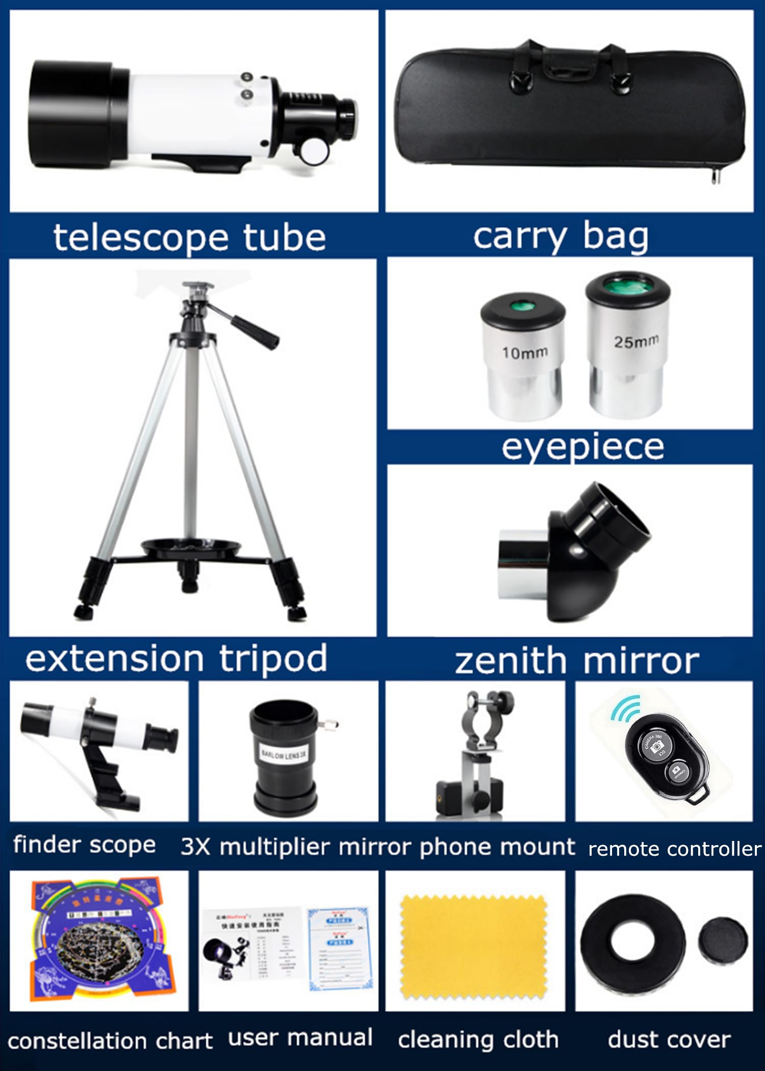 Kids & Adults Astronomical Telescope - German Technology Refractor Telescope with Smartphone Adapter & Tripod - Perfect for Stargazing, Bird Watching, and Outdoor Exploration