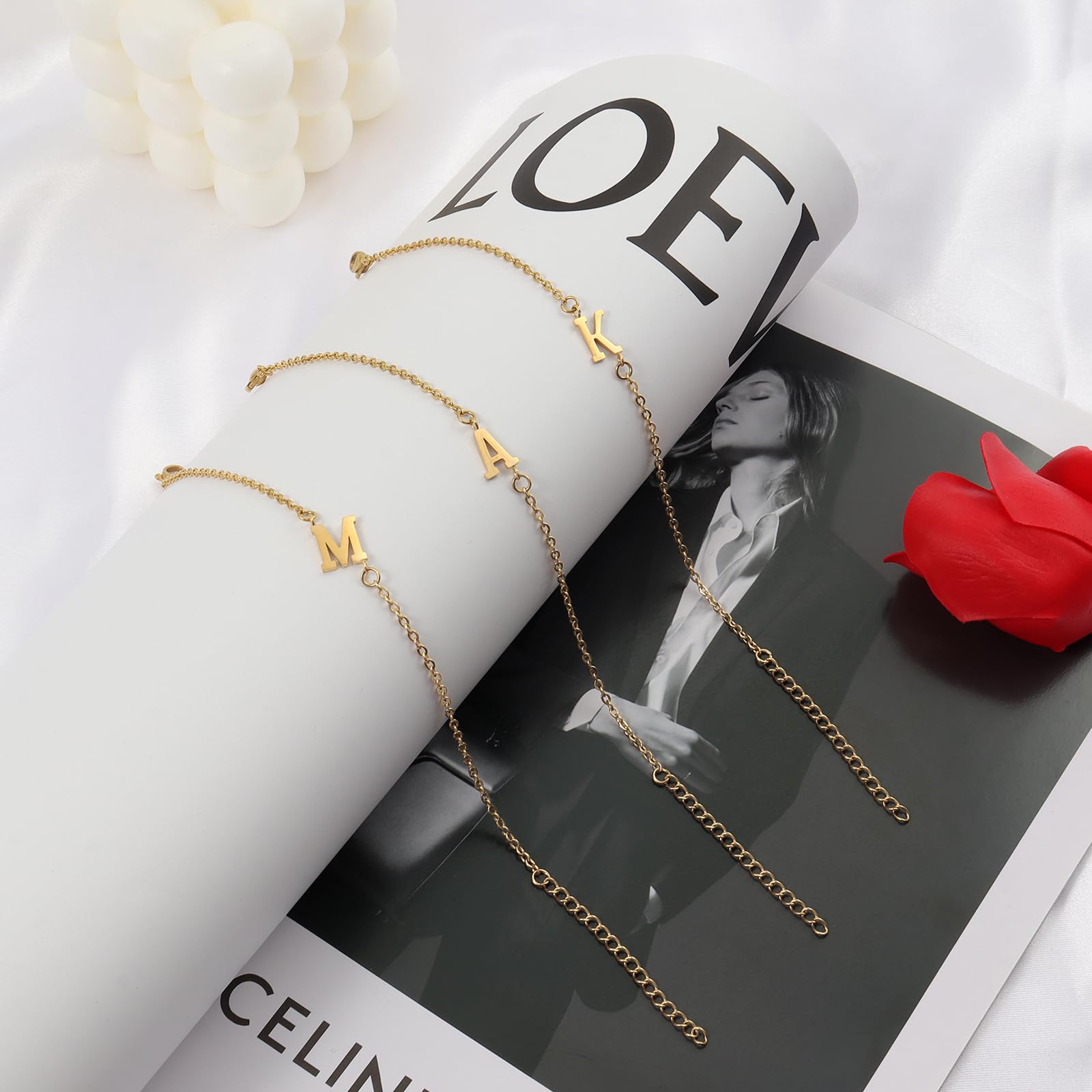 Trendy 18K Gold Plated Dainty Initial Charm Bracelet for Women - Elegant Link Chain Jewelry Gift for Birthday, Anniversary & Everyday Wear