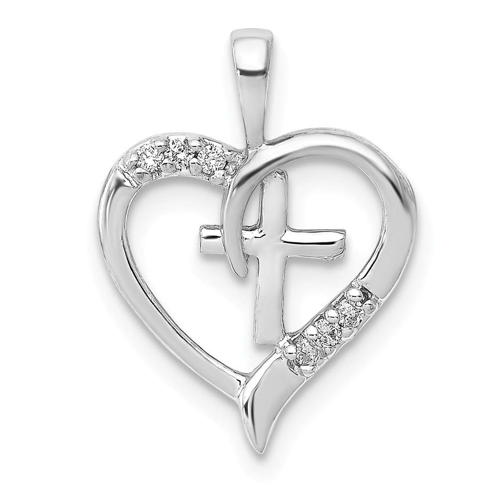 14K White Gold AA Diamond Heart & Cross Sterling Silver Pendant Necklace for Women - Elegant Jewelry Gift for Valentine's Day, Anniversary & Special Occasions
