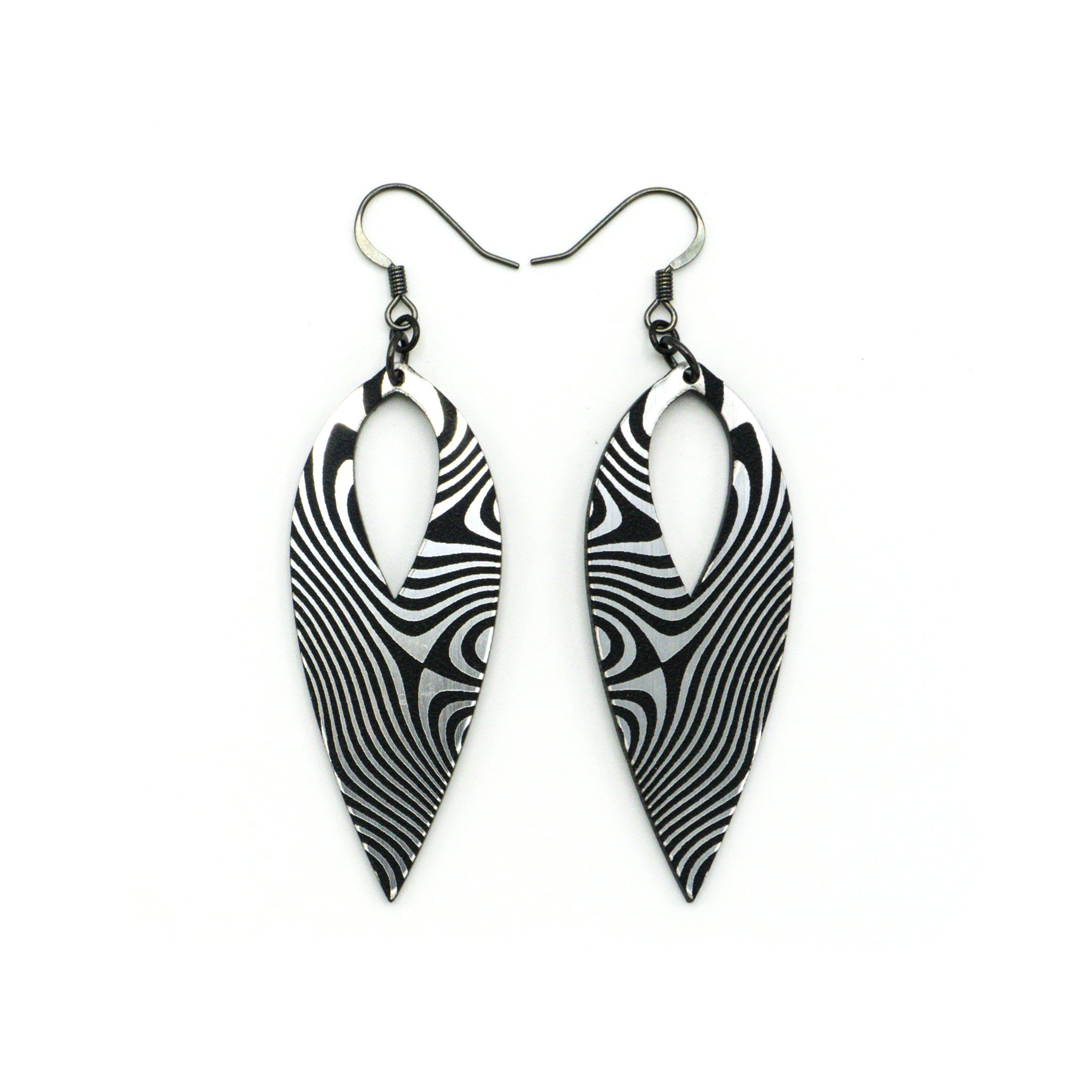 Nativas 35 Acrylic Earrings - Brushed Silver & Black | Lightweight Dangle Earrings for Women, Perfect for Parties, Weddings & Everyday Wear