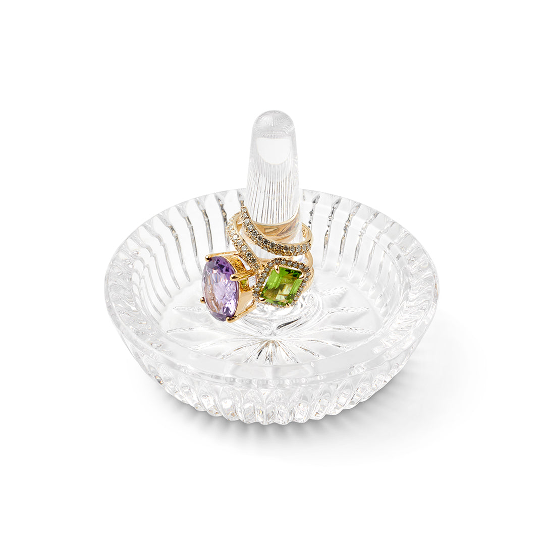 Waterford Crystal Round Ring Holder - Elegant Jewelry Organizer for Wedding, Engagement & Fashion Rings - Perfect for Dresser, Vanity & Bathroom Decor