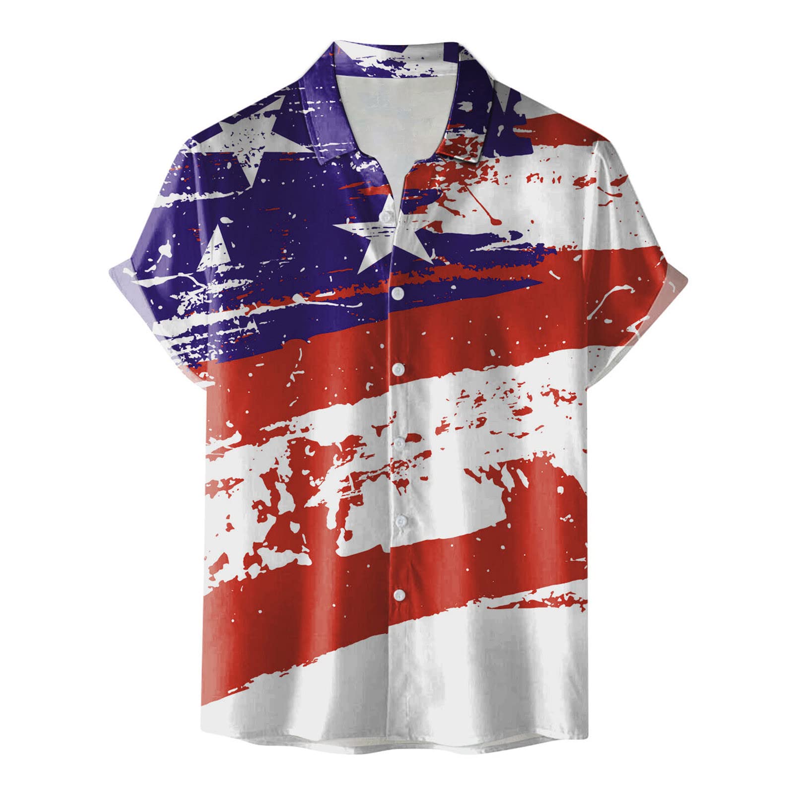 Men's Patriotic Hawaiian Shirt - Distressed USA Flag Design Short Sleeve Button Down Shirt for Beach, Summer Vacation & 4th of July Celebrations
