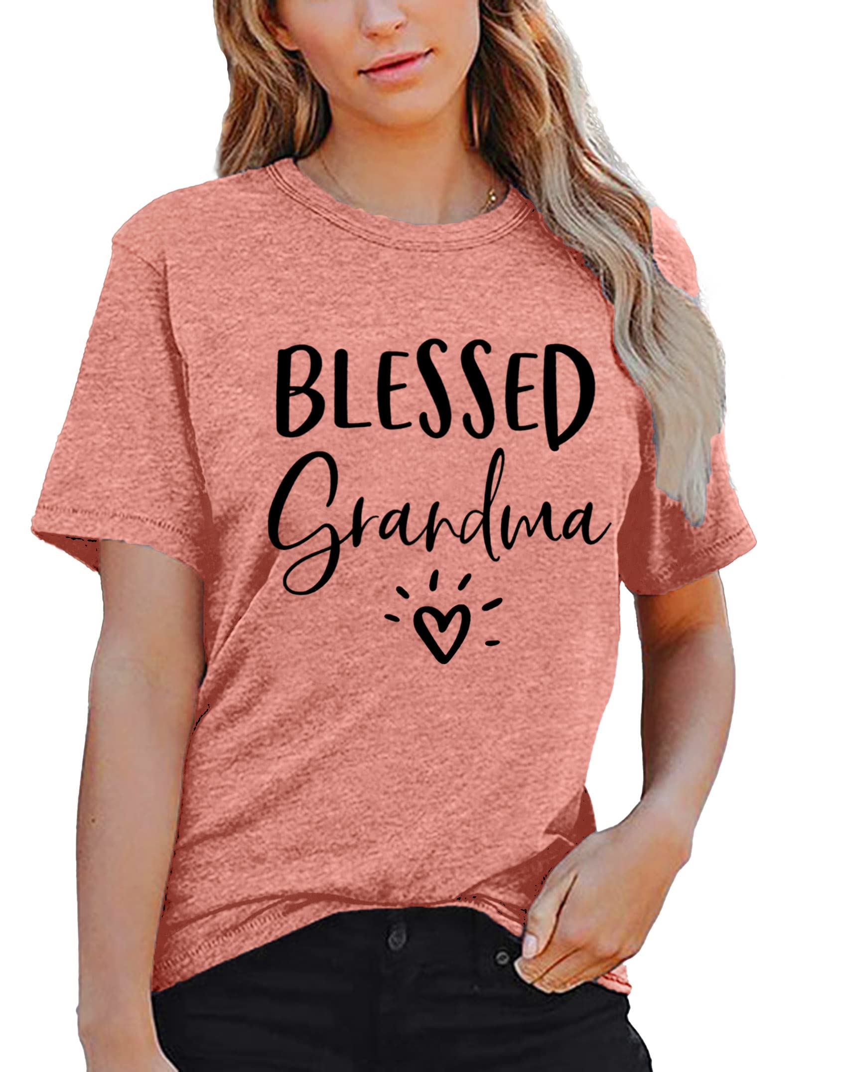 Blessed Grandma T-Shirt for Women - Heart Graphic Tee - Perfect Gift for Grandmother - Green Cotton Top | Ideal for Mother's Day, Family Reunions & Casual Wear