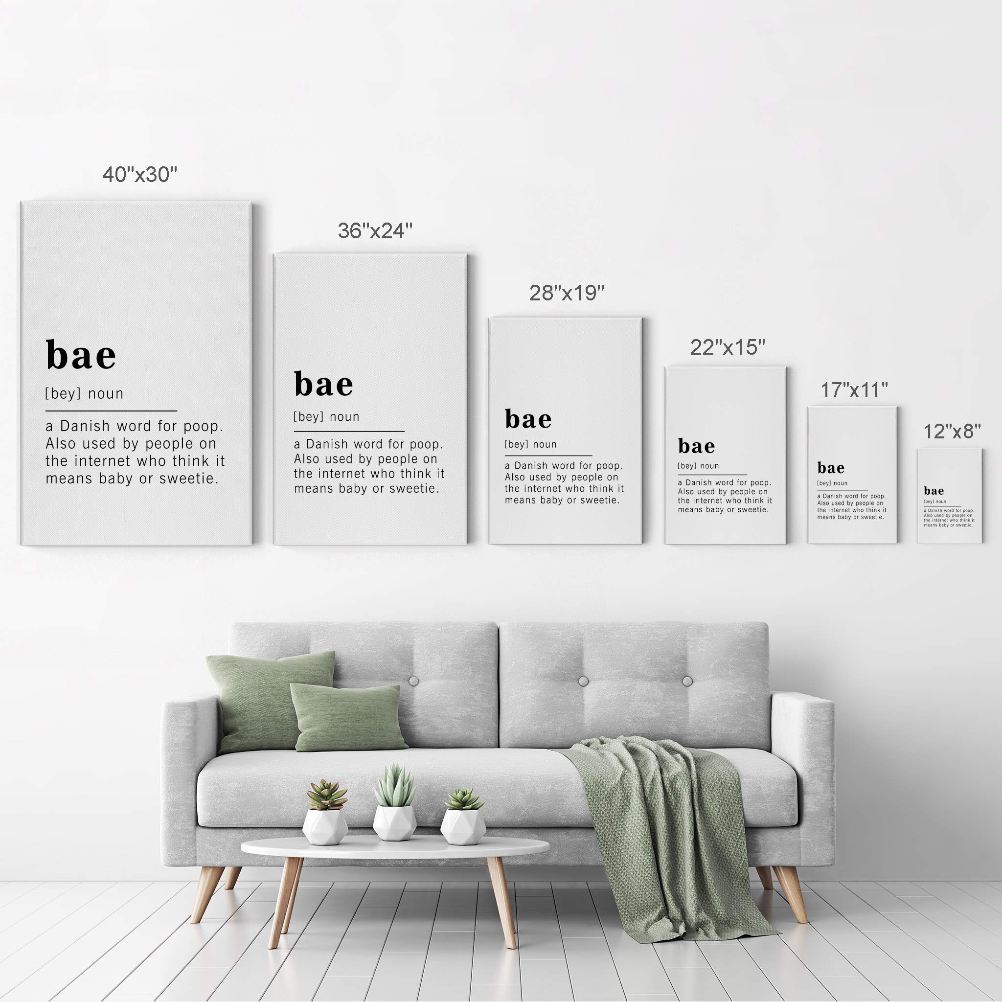 Funny Noun Dictionary Definition of Bae Canvas Print - Inspirational Quote Wall Art for Office, Living Room, Bedroom & Bathroom - Ready to Hang Home Decor (36x24 inches) - Made in USA | Perfect Gift for Couples & Funny Home Decoration