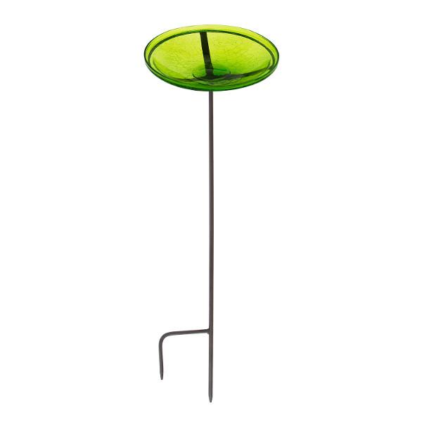 Fern Green Crackle Glass Birdbath Bowl for Garden Decor - Handmade Outdoor Bird Feeder with Crackled Texture, Perfect for Attracting Birds to Your Backyard or Patio