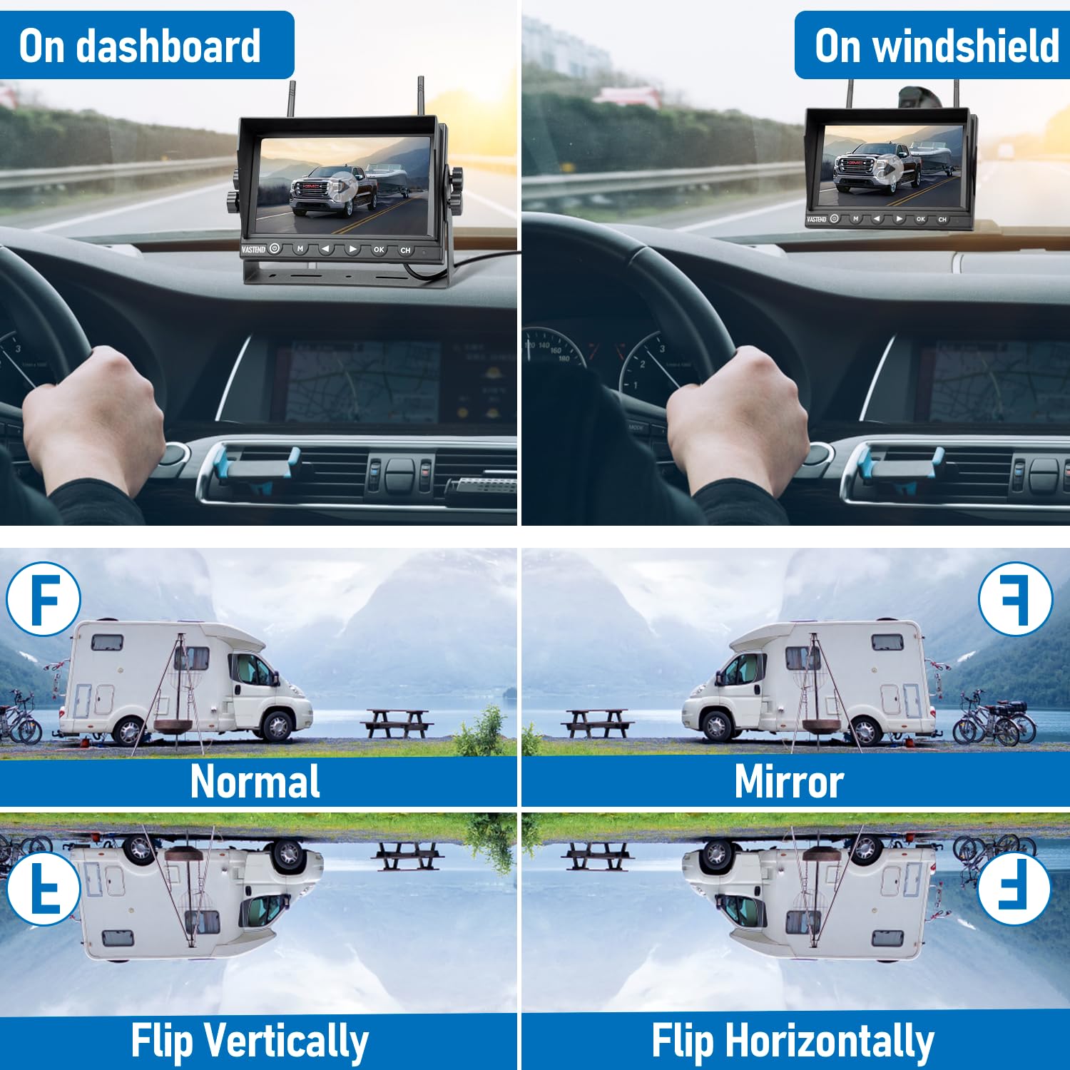 7 Inch Wireless RV Backup Camera HD 1080P with DVR - High-Speed Rear View Monitoring System for RV, Truck & Trailer - IP69 Waterproof, Night Vision, Stable Signal - Perfect for Parking, Reversing & Night Driving Safety