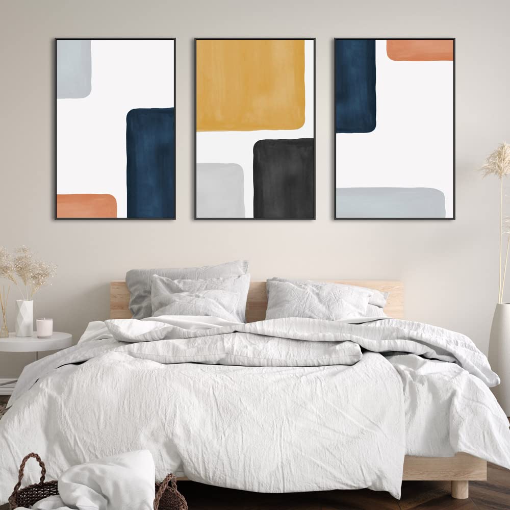 Modern Abstract Canvas Wall Art Set - 3 Piece Framed Boho Style Prints for Living Room, Bathroom, Kitchen & Office Decor (Black, 24