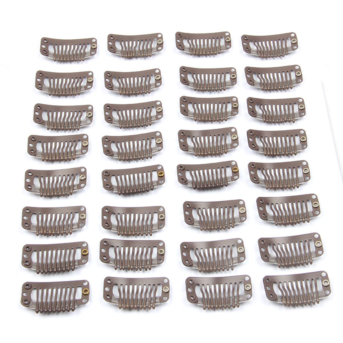 30pcs Stainless Steel Snap Wig Clips for Hair Extensions & Toupees - 9 Teeth, 32mm, 1.2g Each (Dark Brown) | Secure Hold for Weaves, Wigs & Hairpieces | Perfect for Cosplay, Daily Use & Salon Styling
