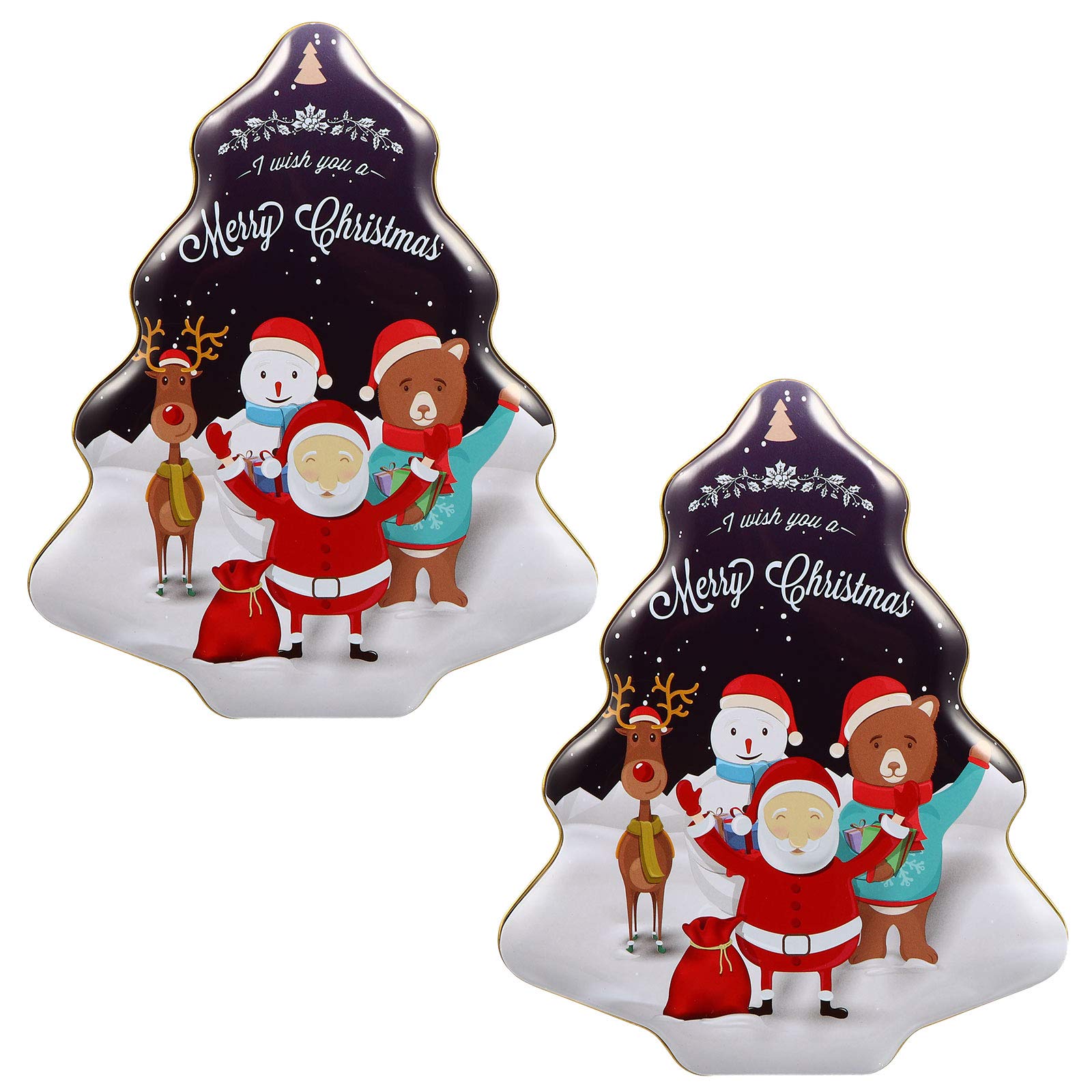 DOITOOL 2Pcs Christmas Tinplate Gift Boxes - Xmas Tree Shaped Candy Storage Containers, Holiday Wrapping Boxes for Christmas Decorations & Ornaments | Perfect for Gift Wrapping, Candy Storage, Party Favors and Festive Home Decor