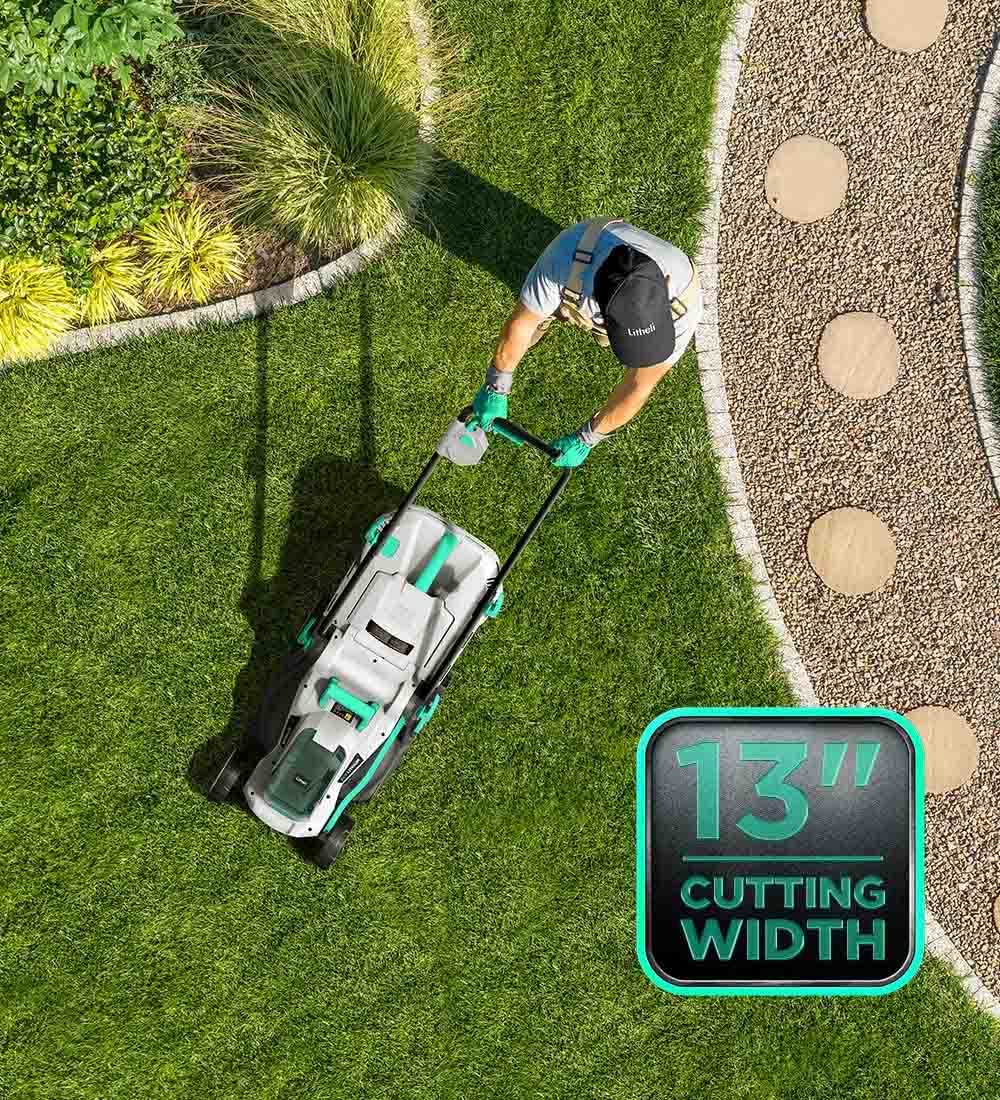 Litheli 20V Cordless Lawn Mower 13 Inch & String Trimmer 12 Inch Combo Kit with 4.0Ah & 2.0Ah Batteries & Fast Charger - Perfect for Small to Medium Yards, Lawn Care, and Landscaping