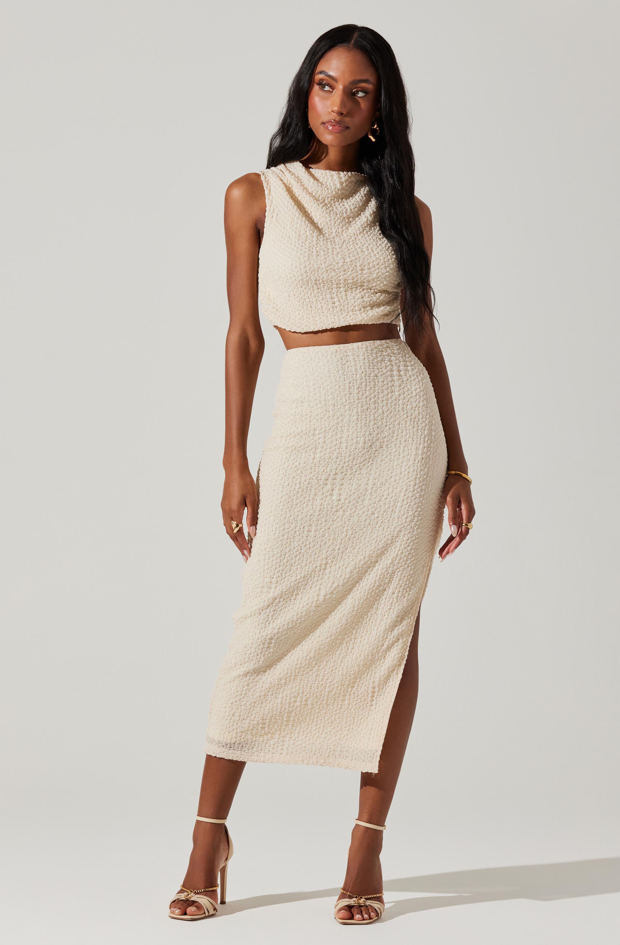 Keely Textured Midi Skirt for Women - Flowy A-Line Summer Skirt with Pockets | Perfect for Office, Date Night & Casual Outfits