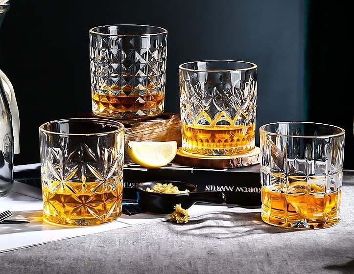Premium DOMINGO HUB® Whiskey Glasses Set of 2 - 300ml Thick Bottom Old Fashioned Bar Glasses for Scotch, Bourbon, Brandy & Cocktails - Ideal Gift for Whiskey Lovers & Home Bar Enthusiasts - Perfect for Entertaining, Relaxing & Special Occasions