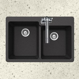 Houzer M-175 Quartztone Series Granite Topmount 60/40 Double Bowl Kitchen Sink - Durable & Stylish for Modern Kitchens, Perfect for Cooking & Cleaning
