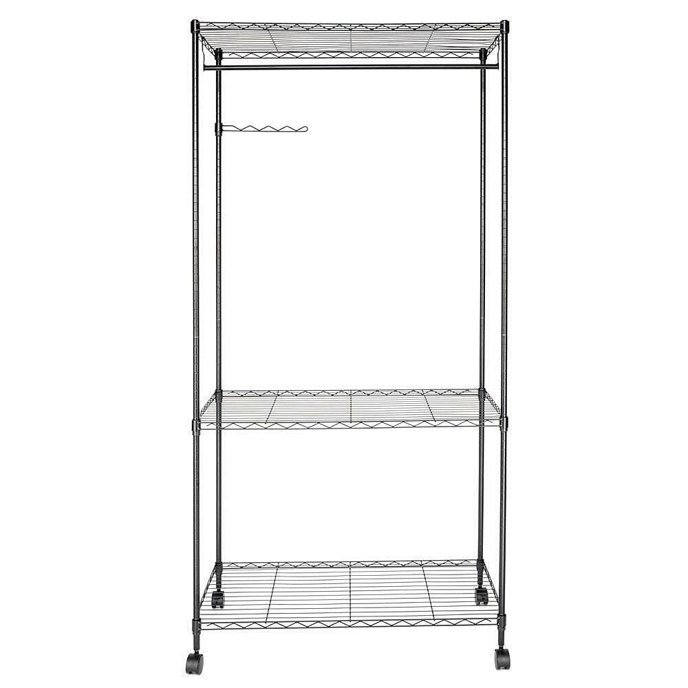 3-Tier Metal Closet Organizer - Portable Garment Rack with Shelves for Clothes Storage | Perfect for Bedroom, Closet, Laundry Room & Small Space Organization