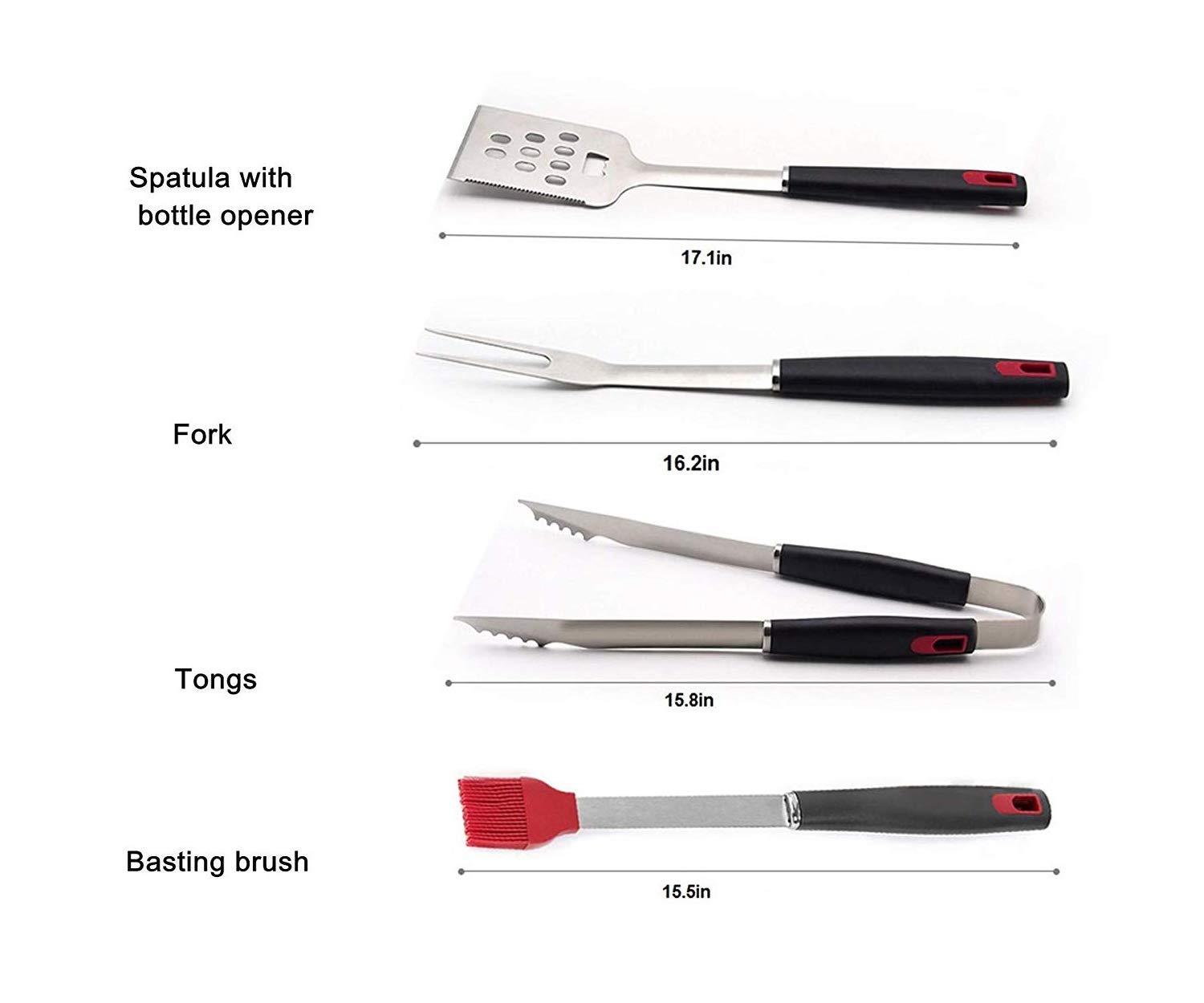 Premium Stainless Steel BBQ Grill Tool Set with Heat-Resistant Glove - Spatula, Fork, Tongs & Basting Brush for Outdoor Grilling, Backyard BBQ, Camping & Picnics