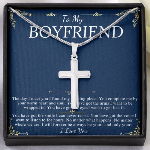 Stainless Steel Cross Necklace for Men - Thoughtful Boyfriend Gift with Message Card | Christmas, Anniversary & Valentine's Day Present | Religious Jewelry for Everyday Wear