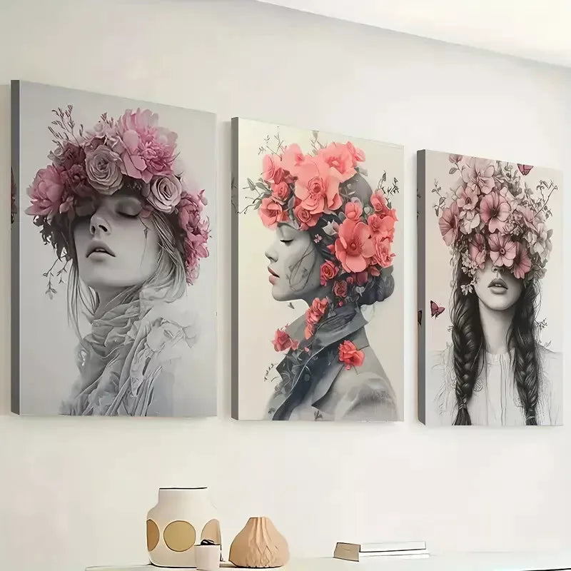3-Piece Women's Face Wall Art Set - Simple Style Framed Canvas Prints 40x60cm - High Quality Australian Made Ready-to-Hang Decor for Living Room, Bedroom & Office