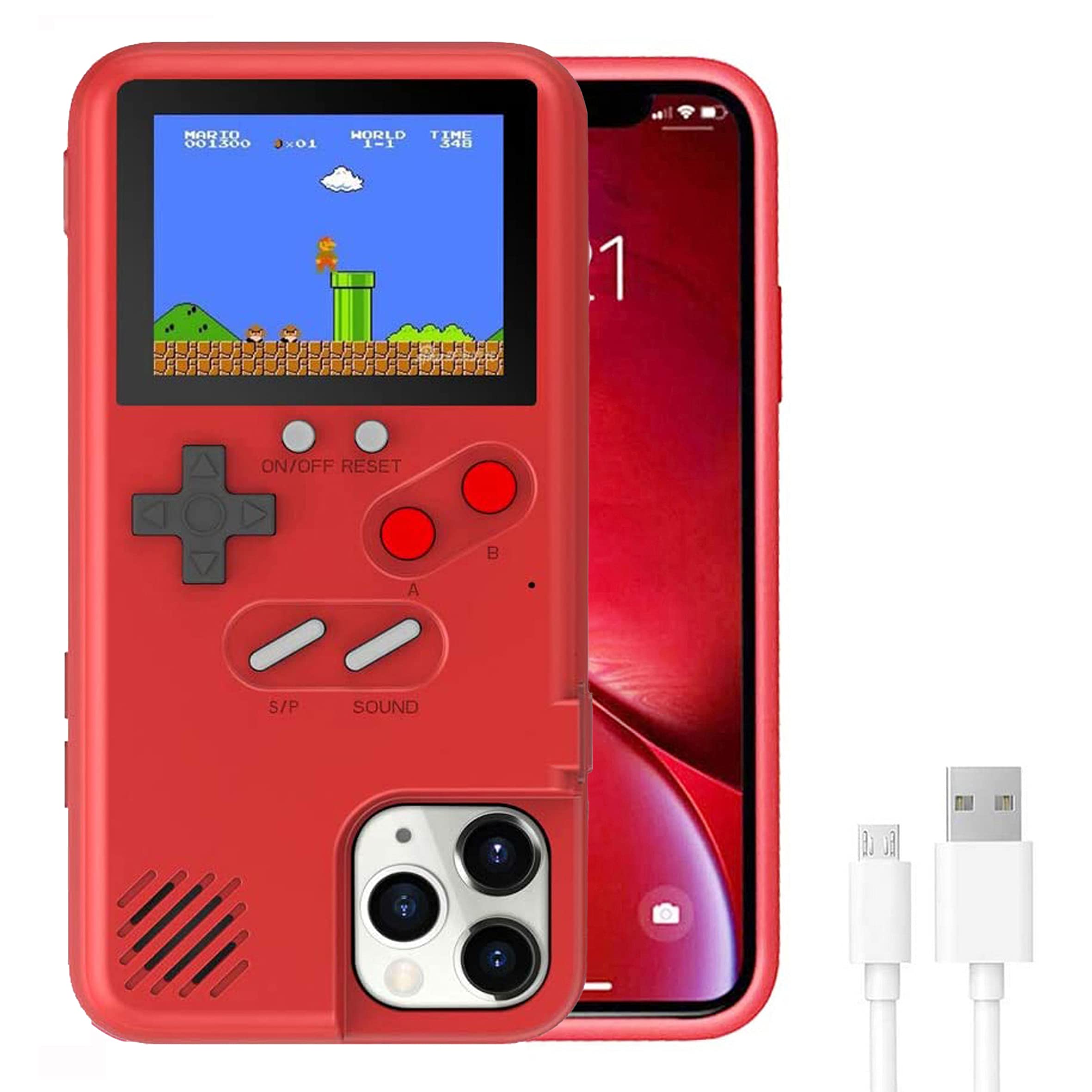 Retro 3D Gameboy Phone Case for iPhone 11 Pro - Shockproof Handheld Game Console Cover with 36 Classic Games & Full Color Display (Red) - Perfect for Gaming Enthusiasts & Nostalgic Gift Giving