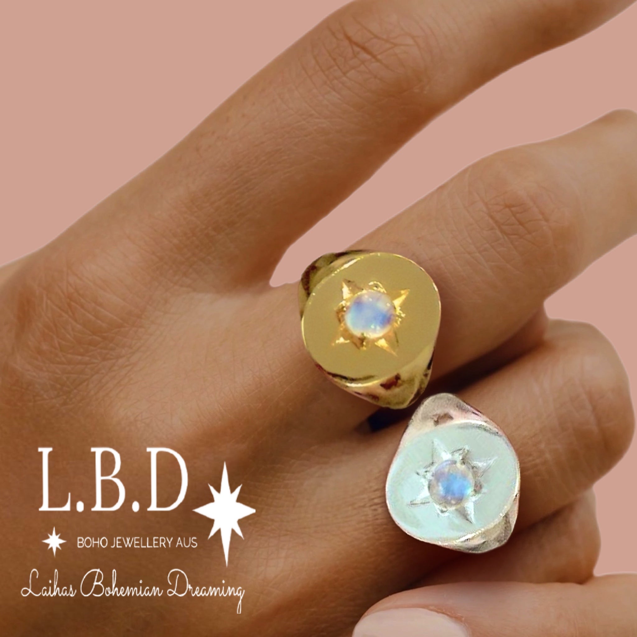 Laihas Hope & Guiding Light Gold Moonstone Signet Ring for Women - Elegant Spiritual Jewelry for Meditation, Yoga & Positive Energy