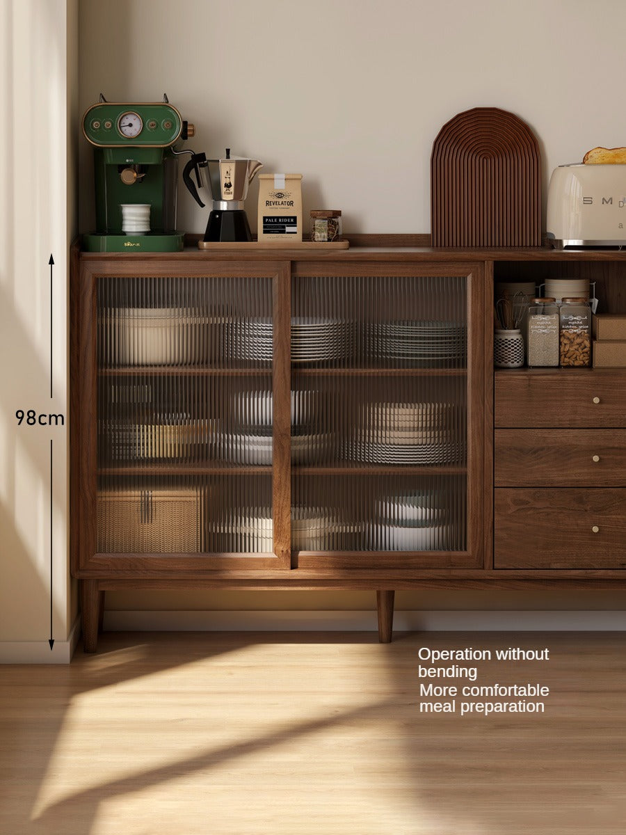 Modern Solid Wood Sideboard with Glass - Black Walnut & Oak - Perfect for Living Room, Dining Room, or Entryway Storage