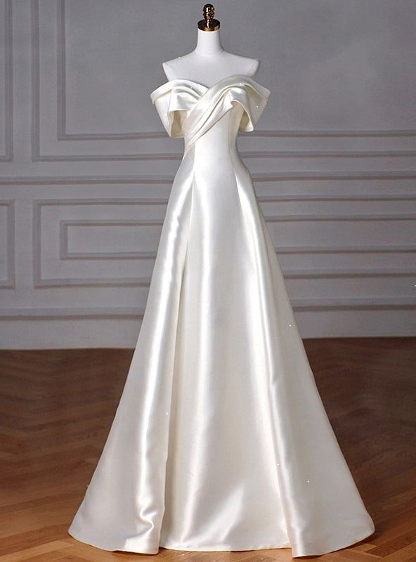 Elegant Off-The-Shoulder A-Line Long Prom Dress - Satin Wedding Gown J5244 | Perfect for Formal Events, Evening Galas & Special Occasions