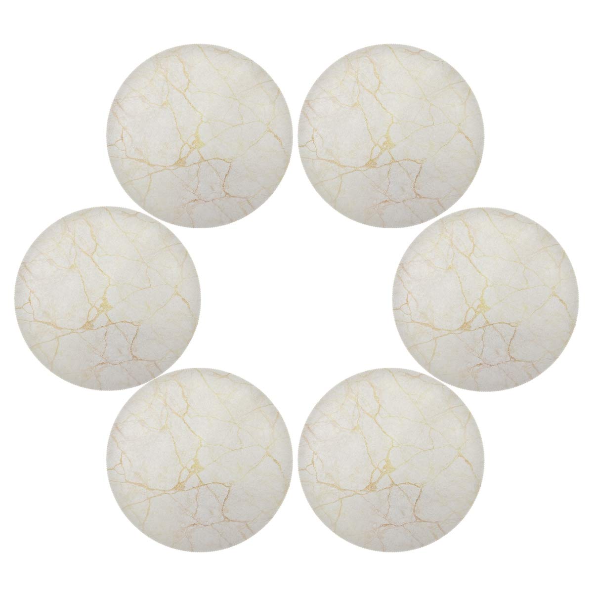Round White Marble Placemats Set of 6 - Elegant Circle Dining Table Mats for Kitchen, Restaurant & Home Decor | Waterproof & Heat Resistant