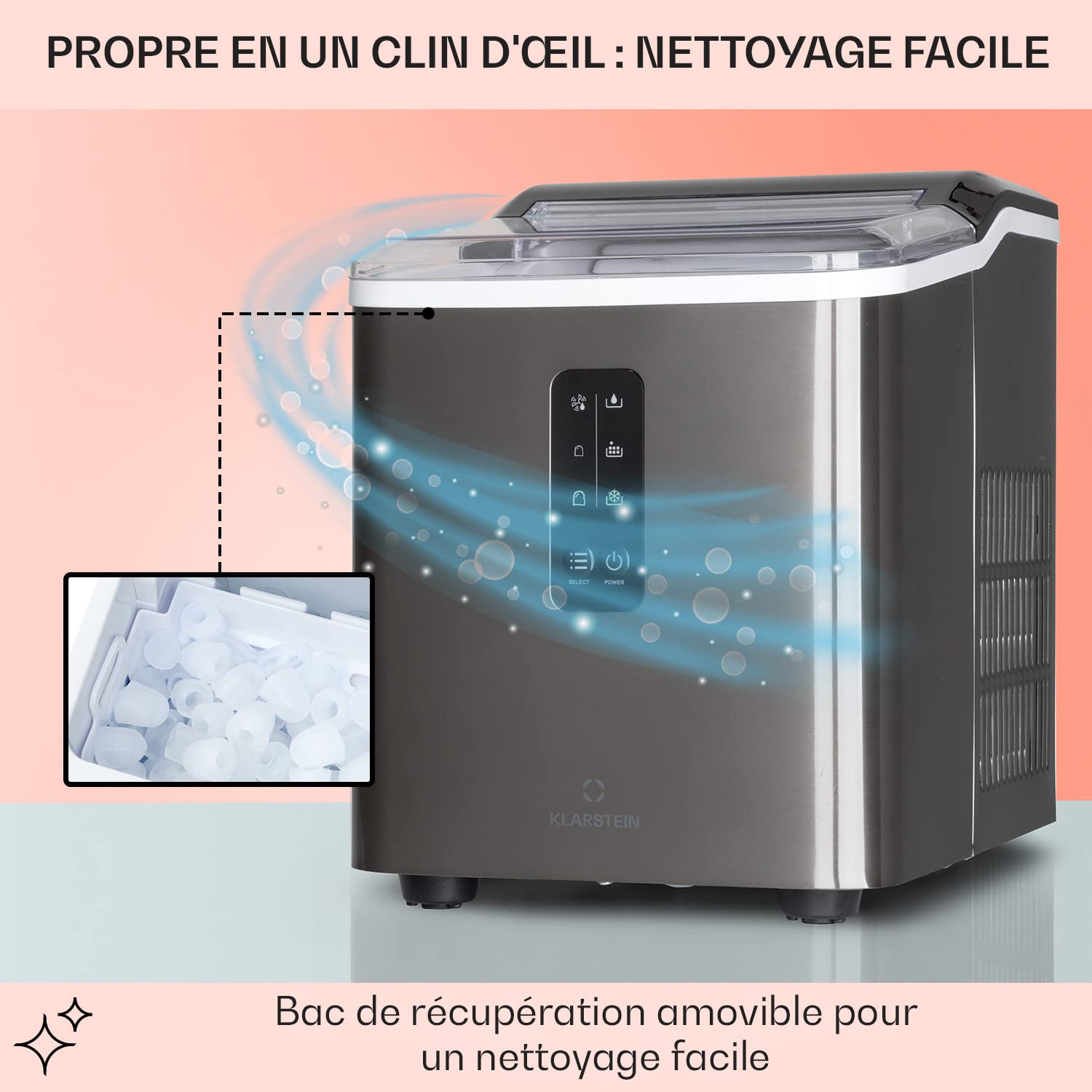 Klarstein Ice Maker Machine for Home, 1.5L Capacity, Makes Up to 12kg of Ice Fast, Produces Small & Large Ball-Shaped Ice Cubes, Self-Cleaning - Perfect for Parties, Cocktails & Everyday Use