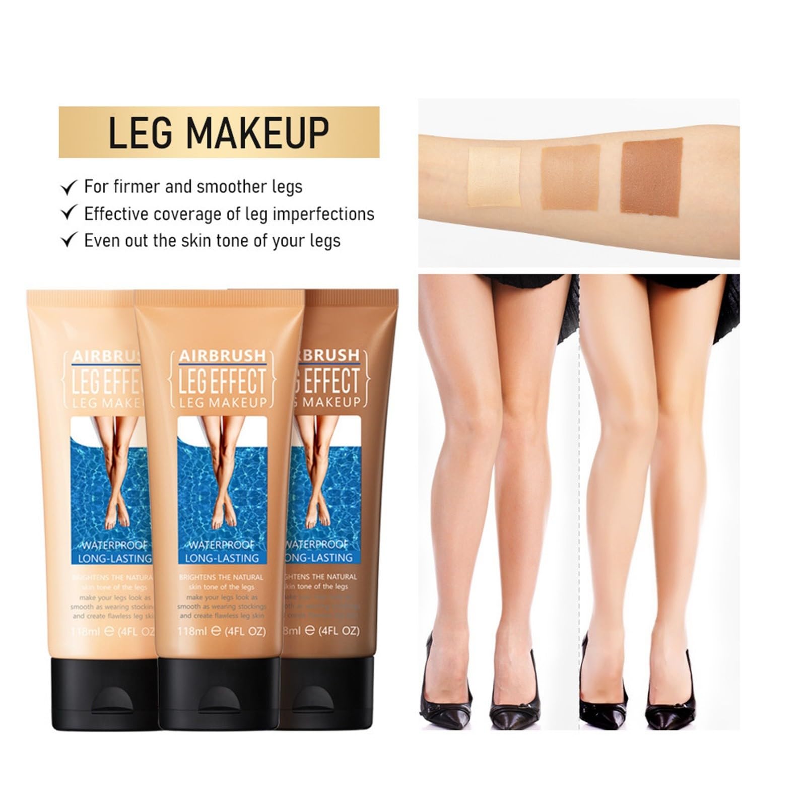 Waterproof Leg Makeup Foundation - Covers Varicose Veins & Tattoos (02, 4oz/118ml) | Natural-Looking Coverage for Dresses, Shorts & Summer Outfits