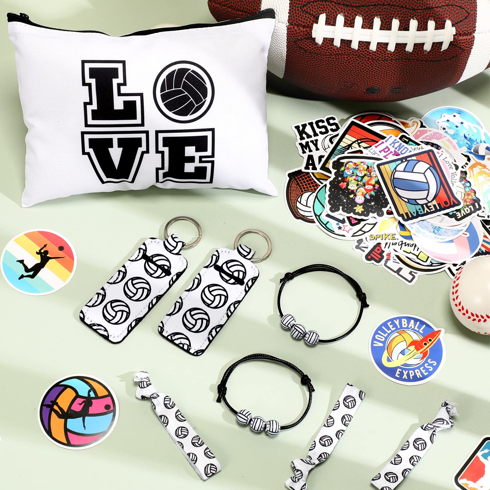 LEIFIDE 148 Pcs Volleyball Party Favors Set - Team Gift Bags, Bracelets, Keychains, Hair Ties, Stickers for Volleyball Birthday Decorations & Goodie Bags | Perfect for Team Parties, Tournaments & Player Gifts