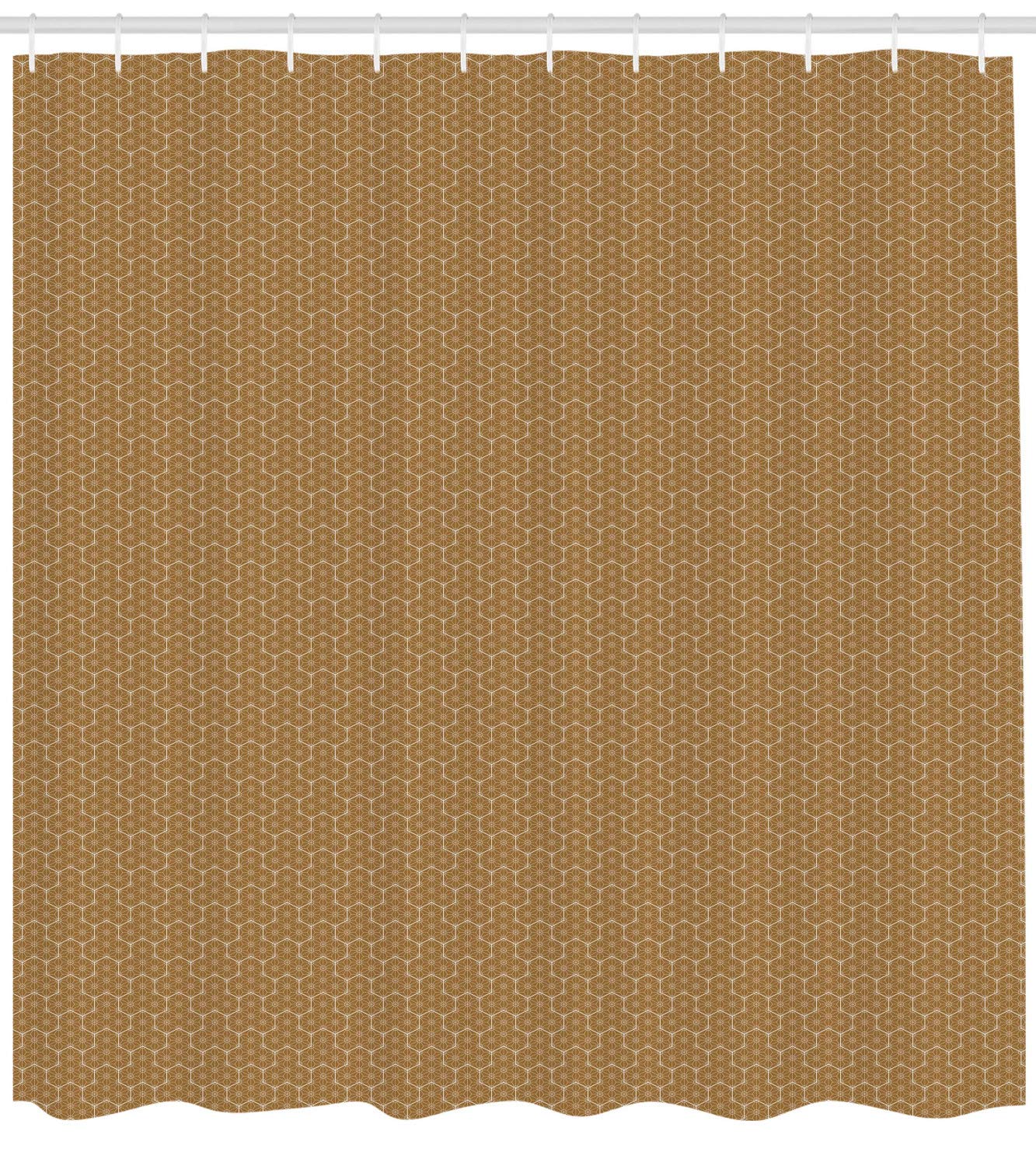 Ambesonne Abstract Geometry Shower Curtain - Japanese Inspired Antique Shapes with Connected Streaks, 69x75 Inch Fabric Bathroom Decor Set with Hooks in Caramel & White - Perfect for Modern Bathrooms & Spa-Like Retreats