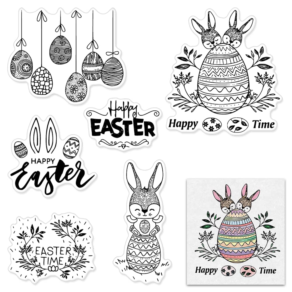 Easter Bunny Egg Clear Stamps Set - Silicone Rubber Stamps for Card Making, Scrapbooking, Photo Albums & DIY Crafts - Includes Floral Designs & Easter Words - Perfect for Easter Decorations, Greeting Cards & Handmade Gifts