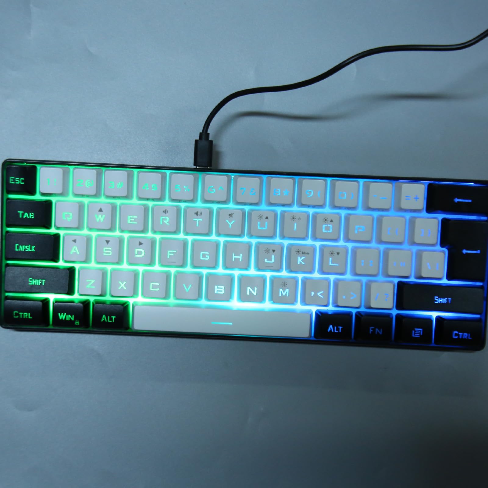 NIZUUONE G61 Mini RGB LED Backlit 61-Key Ergonomic Mechanical Feel Wired Gaming Keyboard for PC, Mac, Laptop - Perfect for Office Work, Typing & Gaming (White)