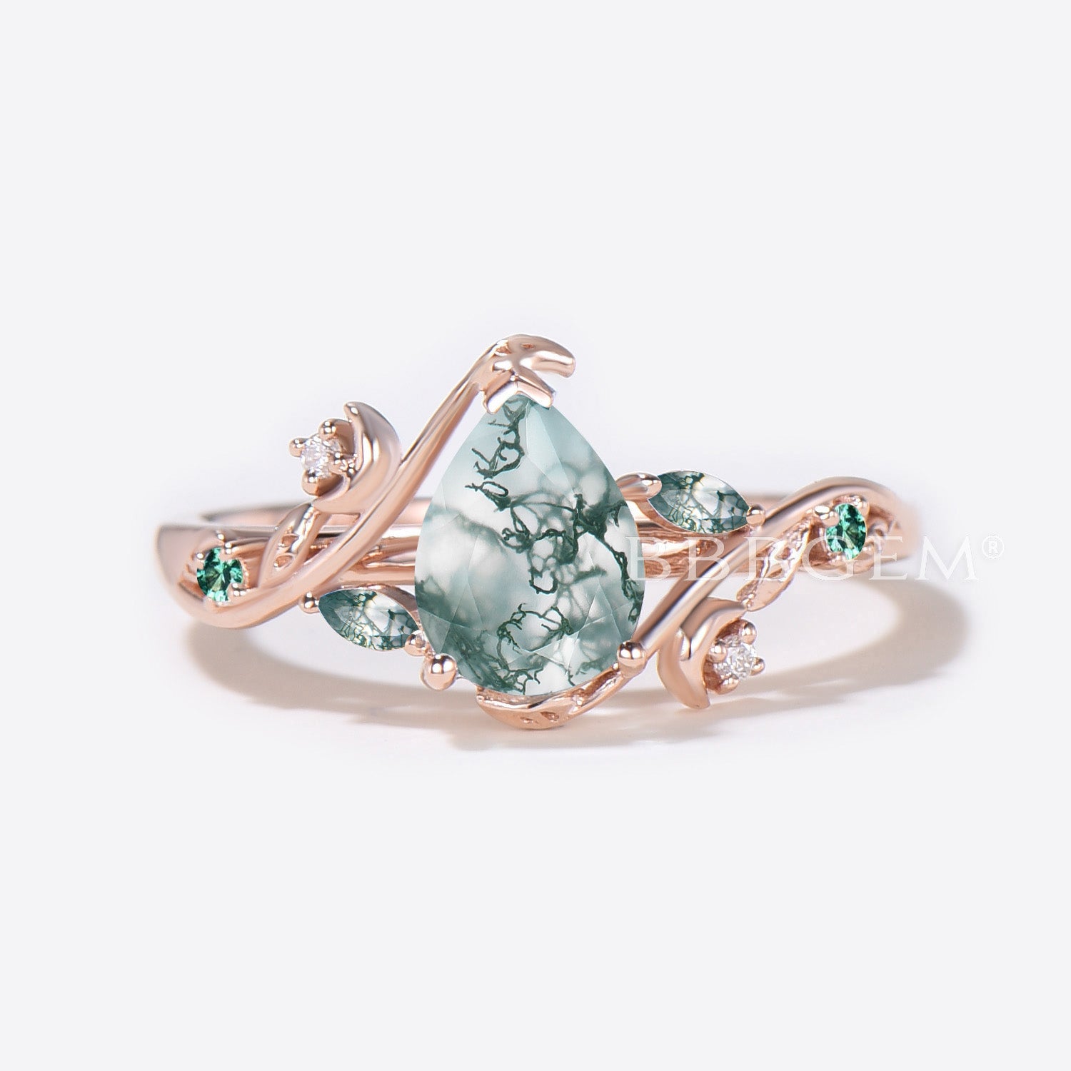 Pear Shaped Moss Agate Engagement Ring - Heart Design Green Wedding Band for Women | Eco-Friendly Gemstone Jewelry for Proposal, Anniversary & Romantic Occasions
