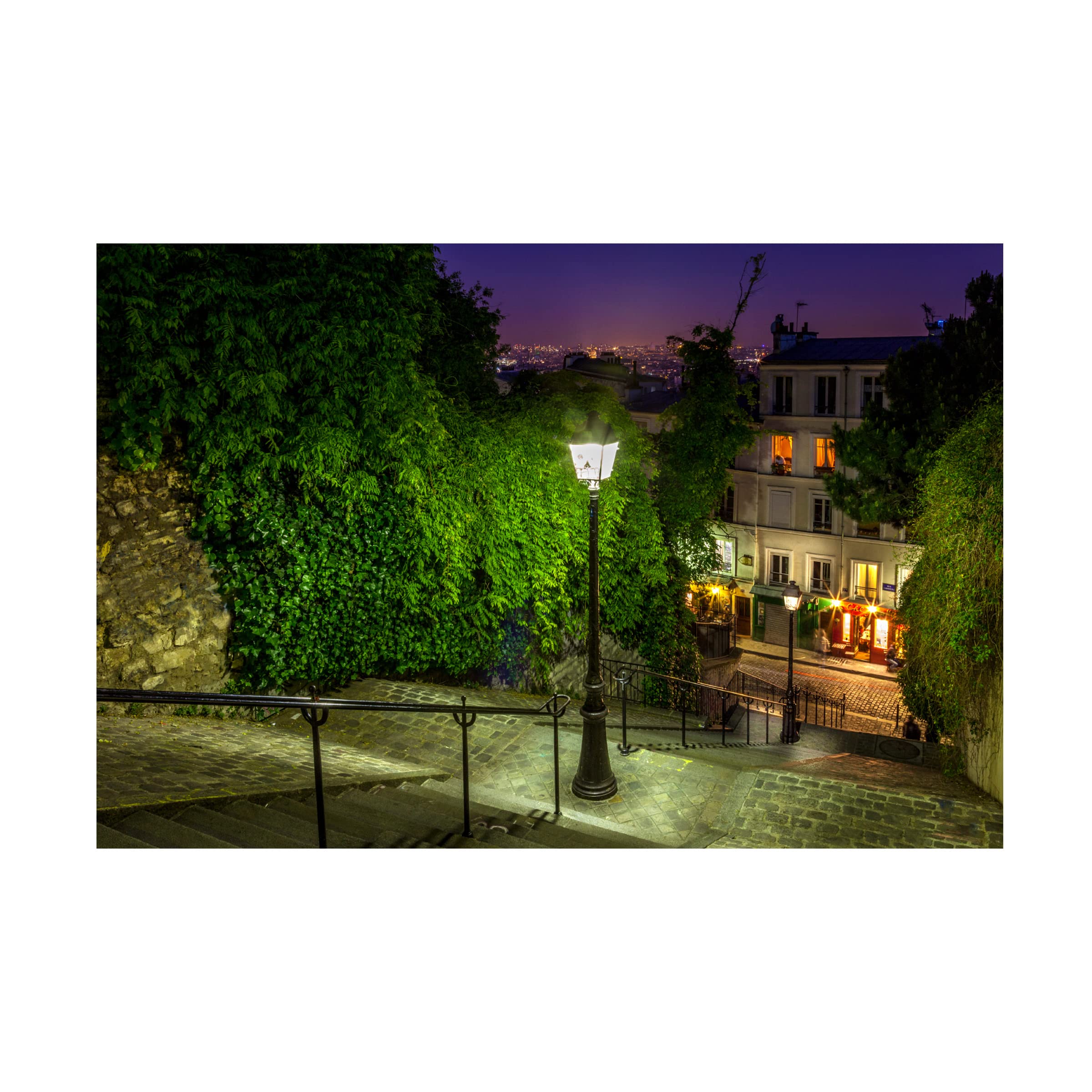 Trademark Fine Art 'Montmartre Steps' by H.J. Herrera - Stretched Canvas Wall Art Decor for Living Room, Bedroom & Office - Parisian Street Scene Painting