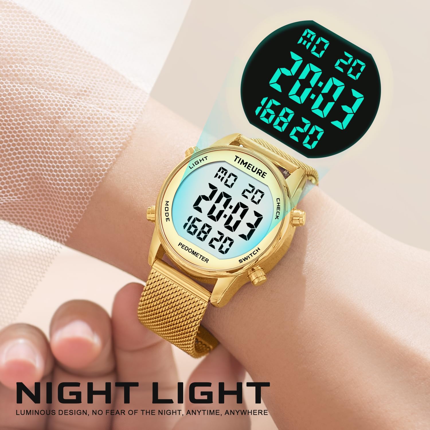Women's Fitness Tracker Watch - Step Counter Pedometer with Stainless Steel Band | No App Needed | Tracks Steps, Calories, Distance | Features Alarm & Countdown Timer | Perfect for Walking, Running, Gym Workouts & Daily Activity Tracking (Model TU-2401)