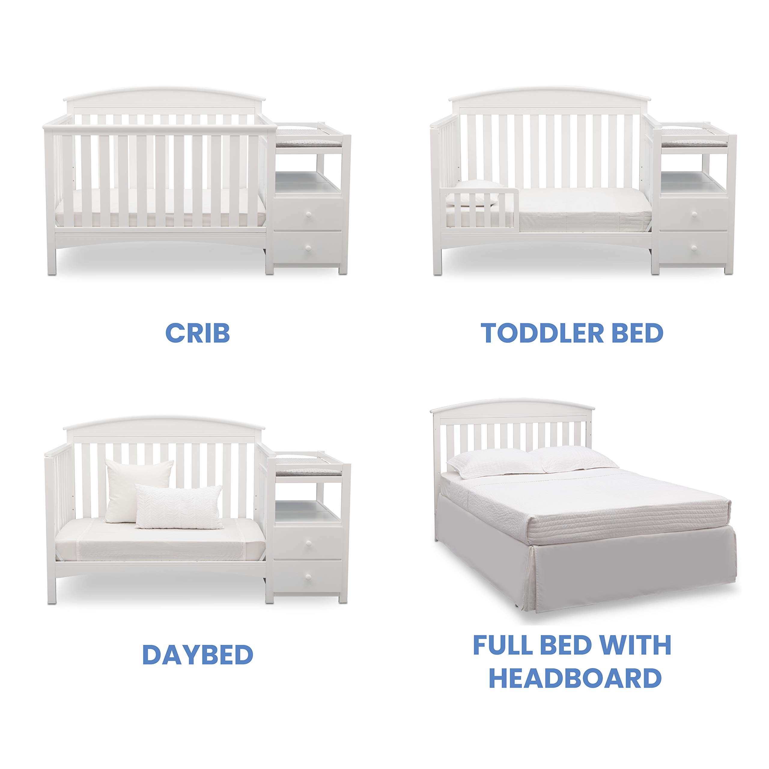 Delta Children Abby Convertible Crib and Changer - Bianca White | 3-in-1 Baby Crib with Changing Table | Nursery Furniture for Newborns & Toddlers | Perfect for Small Spaces & Modern Nurseries